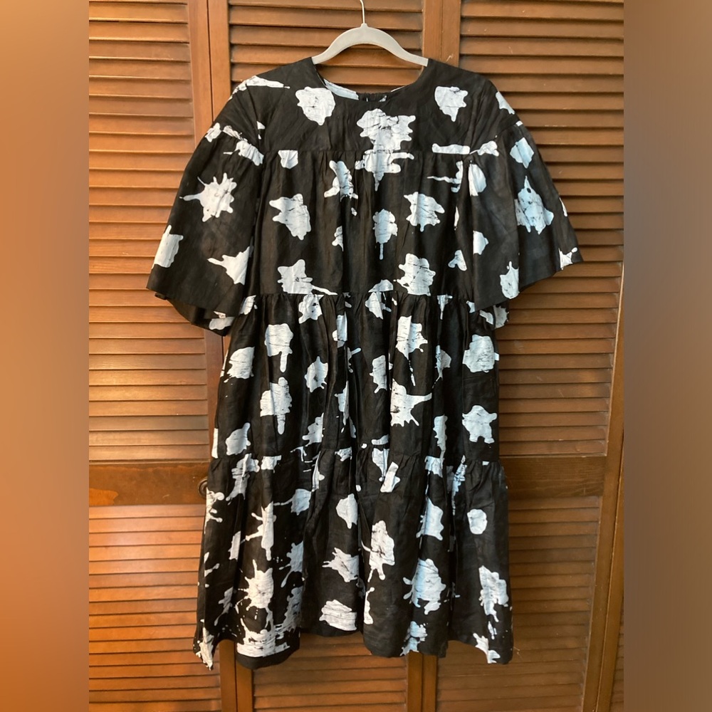 BUSAYO Gbenga Black and White Tiered Swing Dress, Size M